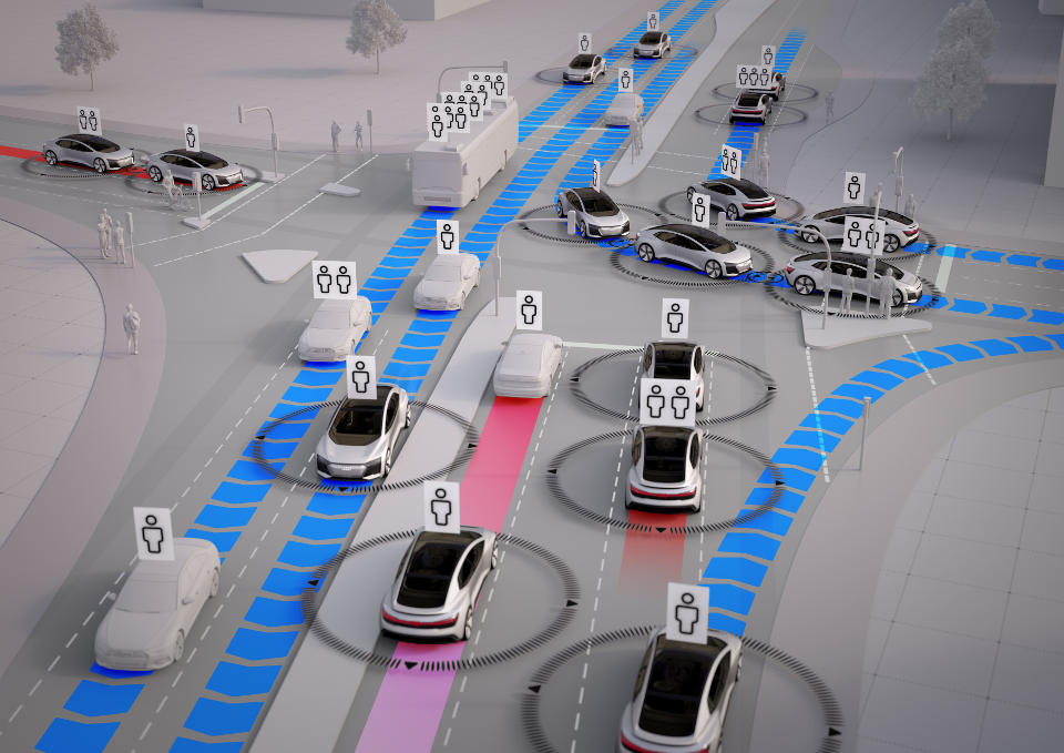 A computer simulation of cars showing their occupancy levels